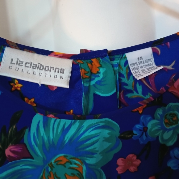 Liz Claiborne Vintage Silk Long Sleeve Blouse 14 XL Colorful Floral Jewel 90s - Picture 3 of 14